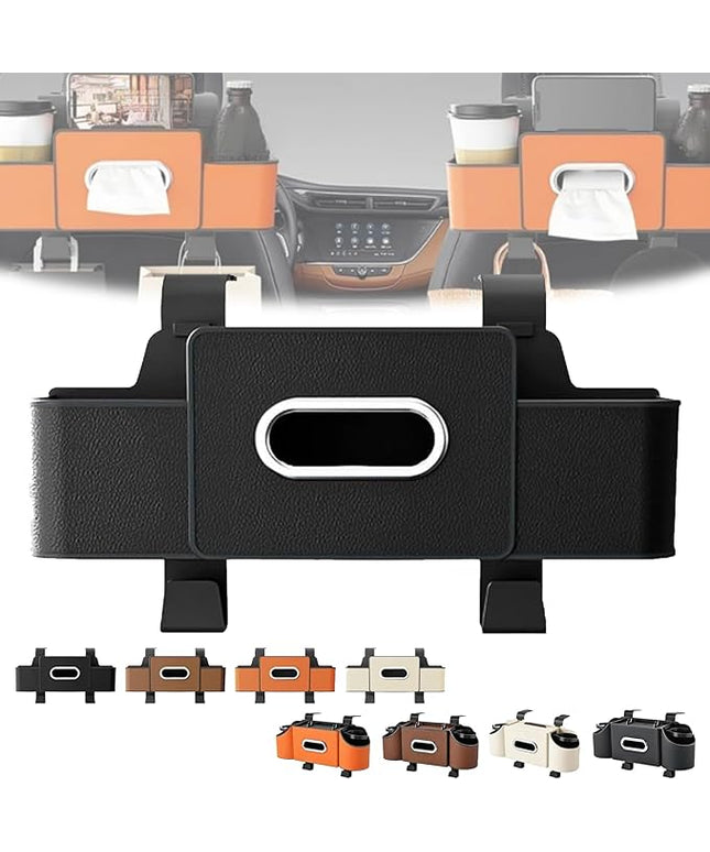3-in-1 Car Backseat Organizer–Keep Your Ride Clean Organized, Car Organizers and Storage Box Behind Seat, Multifunctional Hanging Cars Organizer and Storage Box with Cup Holder & Tissue Boxs (Black)