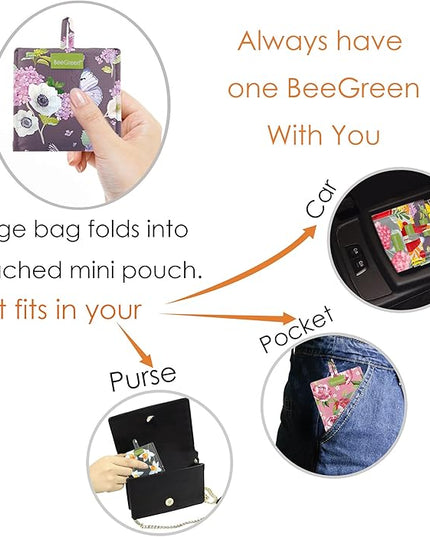 BeeGreen Floral Reusable Grocery Bags Bulk 6 Packs X-Large50LBS, Reusable Shopping Bags Foldable for Groceries, Vegetables, Fruits Bulk Tote Bags Washable For Women Men