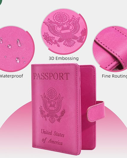 2 Pack Passport Holder for Travel with Slot for AirTag & Luggage Tag Cover, RFID Blocking Passport Holder for Women & Men | PU Leather Passport Cover with Pocket, Black & Pink