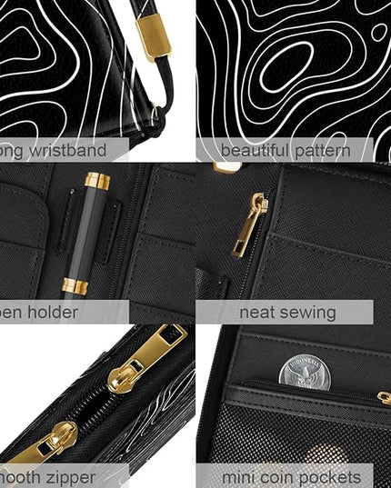 Family Passport Holder Wallet RFID Blocking Document Organizer PU Leather Mulit-purpose Travel Wallet Credit Cards Case for Women Men, Topographic Line