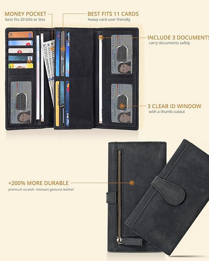 Real Leather Women Wallet Leather with RFID Blocking -Trifold Card Holder Designer Ladies Clutch with ID Window Wallets