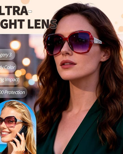 DragonflyDreams 4 Pcs Women Large Sunglasses, UV 400 Glasses Oversized Classic Trend Ladies Sunglasses Sparkling Large Frame