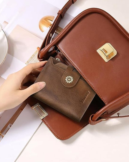Blucoay Wallet Women,RFID Blocking Leather Womens Wallet Bifold Compact Card Holder Small Wallet for Women with Removable ID Window Darkbrown