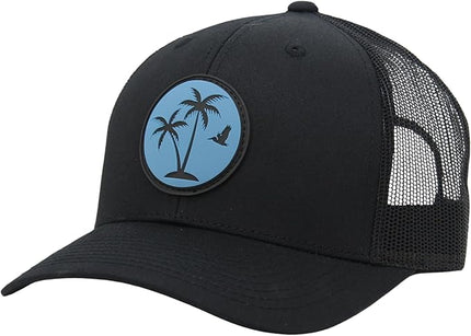 LINDO Trucker Hat [ Palm Tree 2.0 Design ] for Men and Women: Mid Profile Cap with Breathable Mesh Back and Adjustable Snap