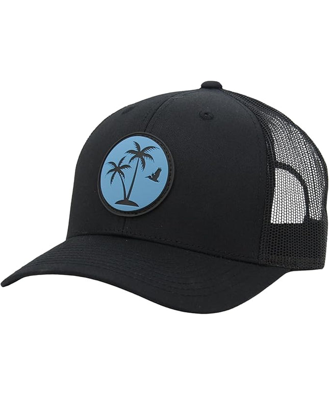 LINDO Trucker Hat [ Palm Tree 2.0 Design ] for Men and Women: Mid Profile Cap with Breathable Mesh Back and Adjustable Snap