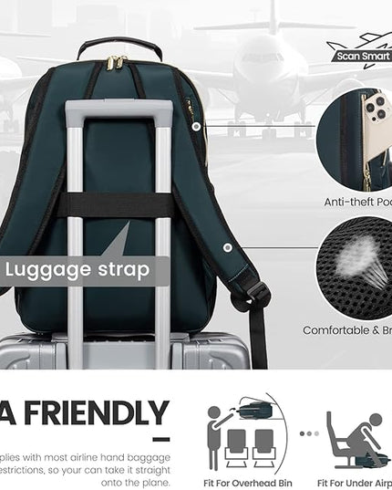 LOVEVOOK Laptop Backpack for Women 17.3 inch,Cute Womens Travel Backpack Purse,Professional Laptop Computer Bag,Waterproof Work Business College Teacher Bags Carry on Backpack with USB Port,Blue-green