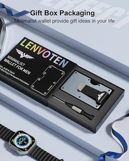 Lenvoten Extra Durable Hinged Minimalist Wallet for Men | Slim Metal RFID Blocking Wallet | Credit Card Holder & Money Clip Holds 20 Cards | Premium Scratch-Resistant Finish | Ideal Gift for Men