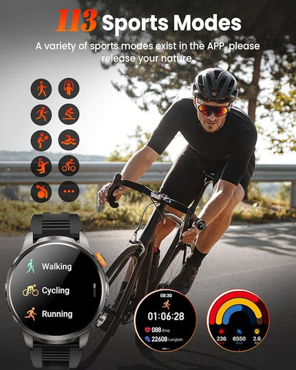Smart Watches for Men, Military Smart Watch with 100 Days Battery/Flashlight/Heart Rate/Sleep/SpO2 Monitor/Call/110+ Sports Mode, 5 ATM Rugged Men's Fitness Tracker Watch for Android iPhone Compatible