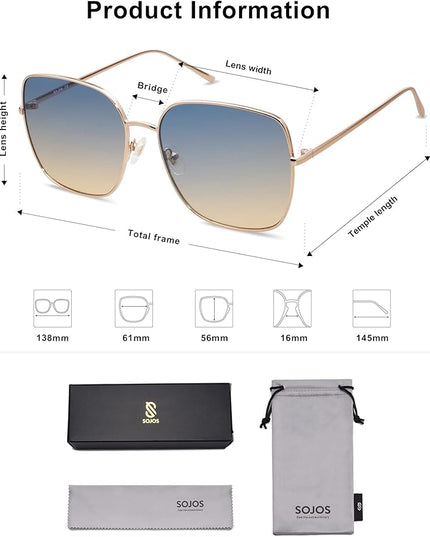 SOJOS Trendy Oversized Square Metal Frame Sunglasses for Women Men Retro Big Flat Lens UV Protection Sunglasses SJ1146