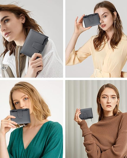 Airkit Small Wallet Women RFID Blocking Soft Leather Bifold Compact Card Holder Wallet for Women with Zipper Coin Pocket 4 ID Window