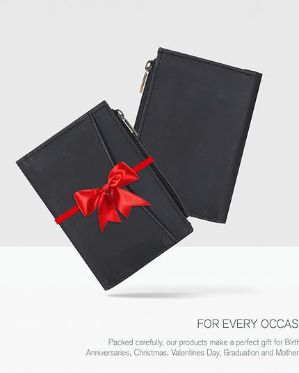Oak Leathers Leather Wallet For Women - Small RFID Coin Purse Credit Card & ID Holder for Ladies, Gift for Women's, Bifold Wallets (Crazy Horse Black)