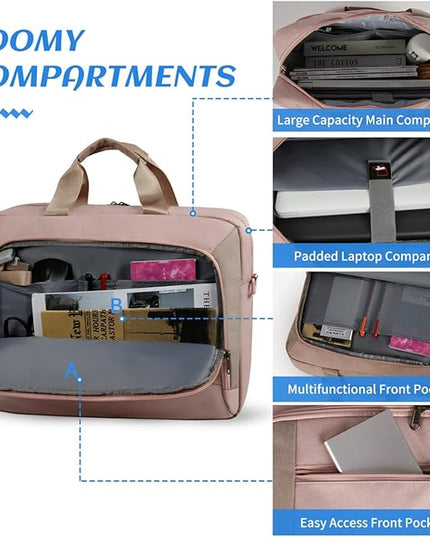 Laptop Bag 17.3 Inch Laptop Briefcase Large Waterproof Laptop Case for Men Women Business Office Work Computer Bag 17 Inch Adjustable Shoulder Messenger Bag, Pink