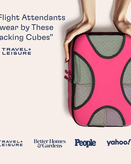 Shacke Premium 5 Packing Cubes Set - Lightweight Mesh Travel Luggage Organizers with Laundry Bag, 5-Piece Suitcase Storage System (Precious Pink)