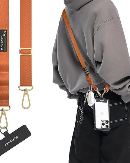 MAGEASY Universal Cell Phone Lanyard Crossbody - Anti-Theft Crossbody Phone Strap for iPhone 16 Pro Max & Most Smartphones, for Men & Women | 20mm (Orange)