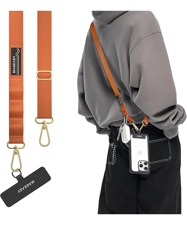 MAGEASY Universal Cell Phone Lanyard Crossbody - Anti-Theft Crossbody Phone Strap for iPhone 16 Pro Max & Most Smartphones, for Men & Women | 20mm (Orange)