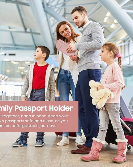 Travel Passport Wallets, Airtag Lightweight Family Passport Holder With RFID Blocking Passport Cover Case Waterproof Bag Document Organizer for Men and Women-pink