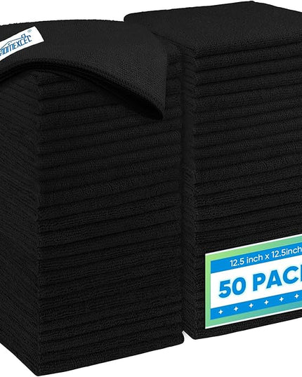 HOMEXCEL Black Microfiber Cleaning Cloth 50 Pack, 12.5 x 12.5 inch Microfiber Towels for Cars, Ultra Absorbent Car Washing Cloth, Lint Free Streak Free Cleaning Rags for Car, Kitchen, and Window