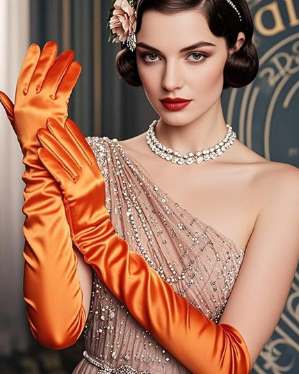 THARAHT Women Long Gloves with Satin Elbow Length for 1920s Opera Tea Party Costumes Bridal Evening Dress