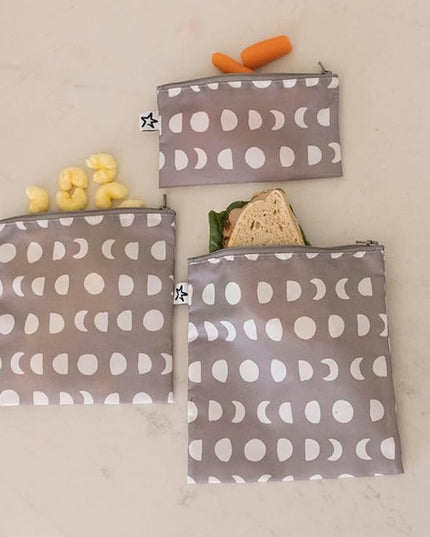 Tiny Twinkle Reusable Snack Bags for Kids – 3 Pack Snack Pouches & Sandwich Bag for Toddlers – Machine Washable, Mess-Proof for Lunch & Travel (Luna)