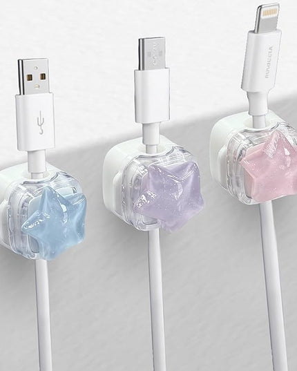 3Pack Magnetic Cable Clips for Nightstand, Adhesive Night-Glowing Cord Holder Organizer for Office Home Desk Wall Car (Star)