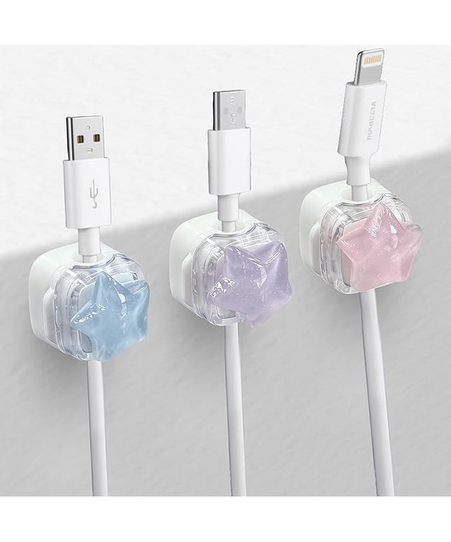 3Pack Magnetic Cable Clips for Nightstand, Adhesive Night-Glowing Cord Holder Organizer for Office Home Desk Wall Car (Star)