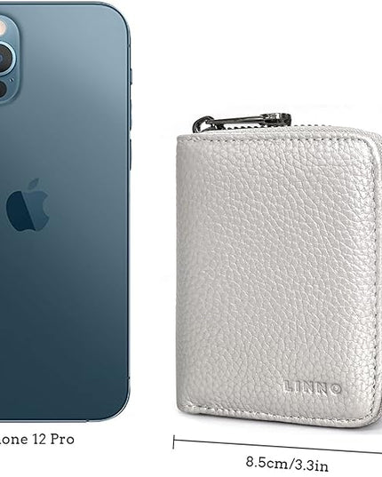 Linno RFID 20 Slots Credit Card Holder Genuine Leather Small Wallet for Women or Men with Zipper