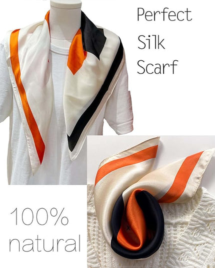 kcctoo 27.5" Mulberry Silk Feeling Head Scarf Women's Fashion Square Neck Satin Scarfs for Bag Hair Scarves Gift