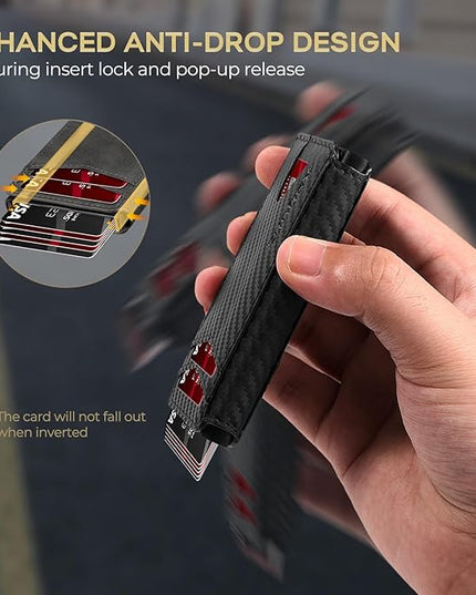 RUNBOX Slim Card Wallet for Men with ID Window – Minimalist RFID Wallet, Pop-Up Function, Ultra Thin Design, Metal Business Card Case Holds 8+ Cards, Gifts for Men, Men's Accessories