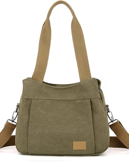 Sunshinejing Women's Canvas Purse Small Shoulder Tote Work Crossbody Bag Multi-pocket Handbag