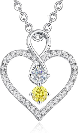 LOUISA SECRET Infinity Double Birthstone Necklace, 925 Sterling Silver Tiny Pendant Heart Necklace for Women Wife Her, Best Jewelry Gift Heart Jewelry Meaningful Gift for Valentine's Day, Christmas, Birthday Anniversary