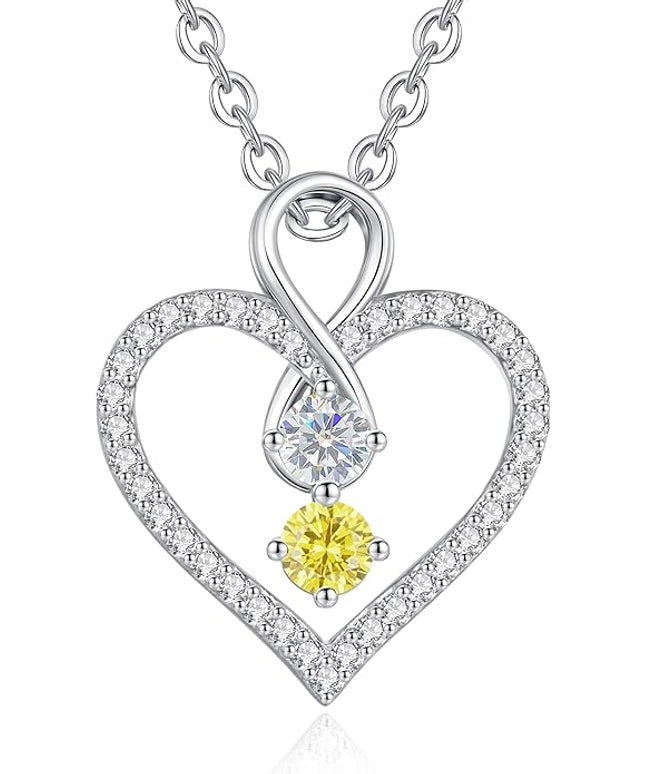 LOUISA SECRET Infinity Double Birthstone Necklace, 925 Sterling Silver Tiny Pendant Heart Necklace for Women Wife Her, Best Jewelry Gift Heart Jewelry Meaningful Gift for Valentine's Day, Christmas, Birthday Anniversary