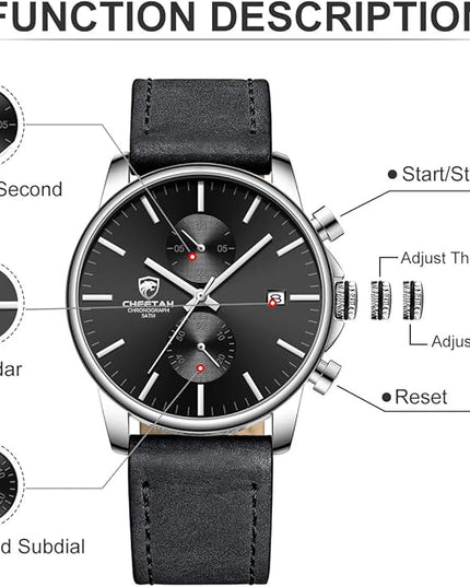 GOLDEN HOUR Mens Watch Fashion Sleek Minimalist Quartz Analog Mesh Stainless Steel Waterproof Chronograph Watches for Men with Auto Date