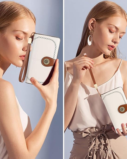SENDEFN Wallets for Women Leather Credit Card Holder with RFID Blocking Large Capacity Wristlet | with RFID Blocking, Large Capacity, Wristlet, with RFID Blocking, Large Capacity, Wristlet