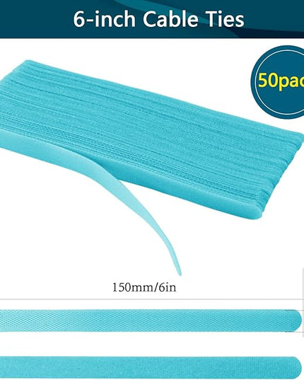50PCS Reusable Cable Ties Adjustable，Fastening Microfiber Cloth Used for Computer Link Cable Cord Management USB Cable Cable Ties (light blue)