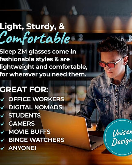 100% Blue Light Blocking Glasses - Women + Men - Better Sleep - Anti Eye Strain Protection - Computer Screens Gaming