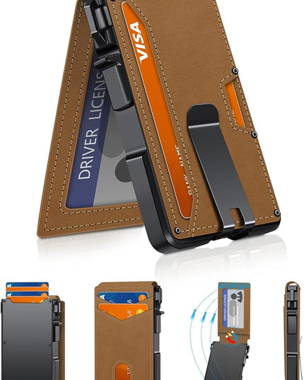 ZALVEX Wallet for Men, Mens Minimalist Wallet 9-13 Cards, Slim Compact Wallet with Money Clip & ID Window, RFID Blocking Smart Pop Up Card Wallet, Metal Aluminum Credit Card Holder Bifold Wallet