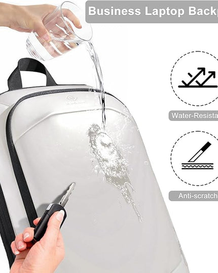 hk Business Backpack for Men 17 Inch,Slim & Expandable Waterproof Travel Laptop Backpack with USB Charger Port (White)