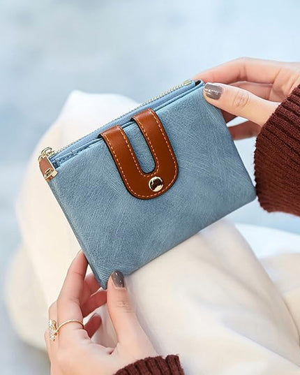 AOXONEL Women's Rfid Small Bifold Leather Wallet Ladies Mini Zipper Coin Purse id card Pocket,Slim Compact Thin