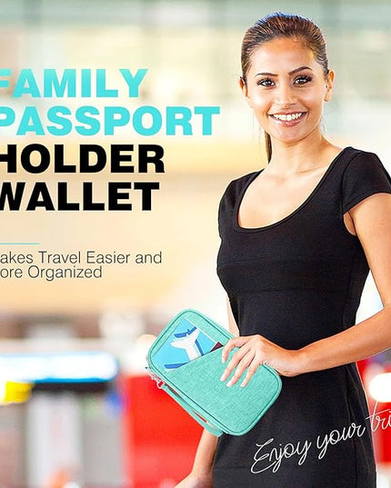 Passport Holder Family RFID Travel Document Organizer for Women Waterproof Passport Wallet Men Portable Case for Cards, Boarding Pass, ID, Money, Tickets with Zipper