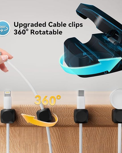 8 Pack Cord Organizer Holder, Rotatable Cable Clips, Spring Cord Holder for Nightstand Adhesive Cable Organizer, Cable Management Clips Charging Cord Organizer for Desk Office Car Wall