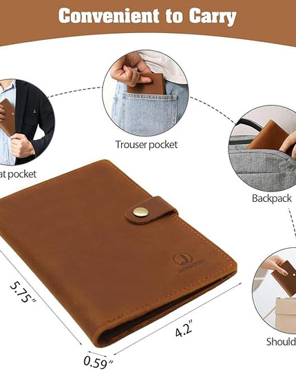 Jack&Chris Genuine Leather Passport Holder For Travel, RFID Blocking Handmade Passport Holder with Card Case Organized & Safe, Quality Travel Essentials for Women and Men for Gifting, Brown