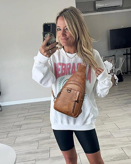 7L Sling Bag for Women Men Leather Small Sling Backpack Daypack Anti Theft Fanny Pack Crossbody Purse Travel