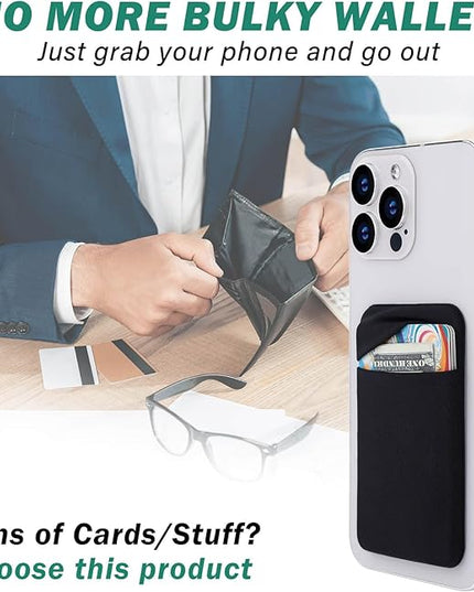 3Pack Cell Phone Card Holder Pocket for Back of Phone,Stretchy Stick on Wallet Credit Card ID Case Pouch Sleeve Self Adhesive Sticker with Flap for iPhone Samsung Galaxy-2Black+1Navy Blue