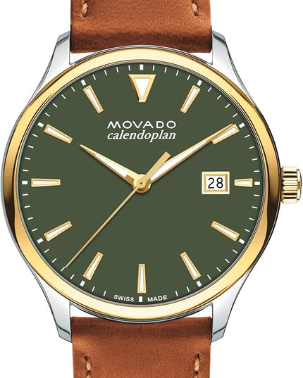 Movado Heritage Series Calendoplan Men's Watch - Swiss Quartz Movement, Leather Strap - 3 ATM Water Resistance - Classic, Luxury Fashion Timepiece for Him - 40mm