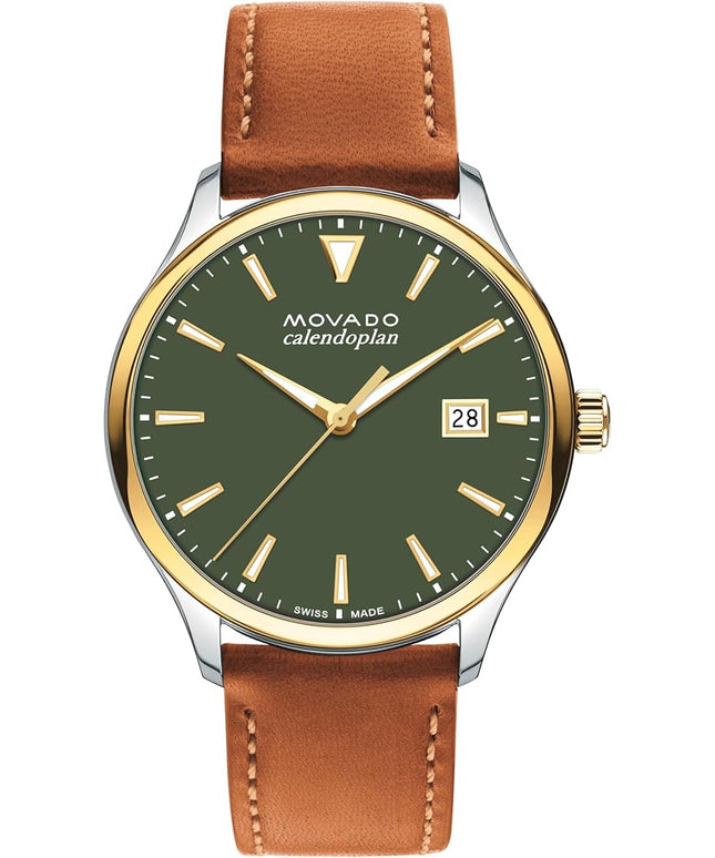 Movado Heritage Series Calendoplan Men's Watch - Swiss Quartz Movement, Leather Strap - 3 ATM Water Resistance - Classic, Luxury Fashion Timepiece for Him - 40mm
