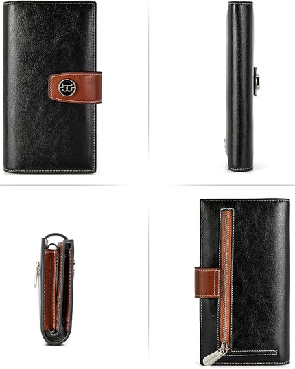 BOSTANTEN Womens Leather Wallets RFID Blocking Large Capacity Credit Card Holder Phone Clutch Black