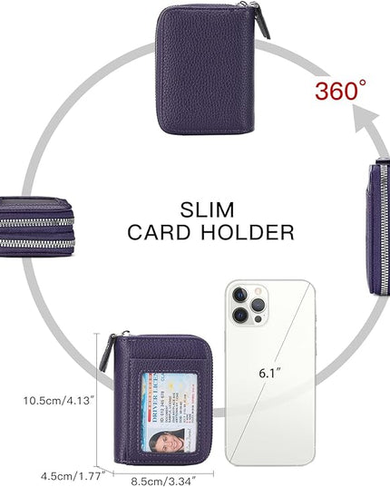 RNIEGA Credit Card Holder Wallet RFID Blocking Leather Small Wallet for Women Double Zipper Wallet with ID Window