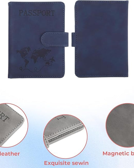 2 Pack Passport Holder for Travel, Passport Wallet Cover Case Waterproof RFID Blocking Passport Holder with Pen Holder Travel Essential, Passport Book Holders for Women and Men(B)
