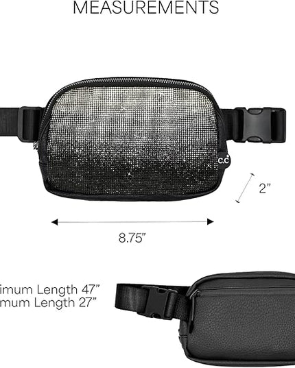 C.C Ombre Rhinestone Fanny Pack – Glitter Crossbody Waist Bag with Adjustable Strap, Multi Color (Ombre Rhinestone - Blue)
