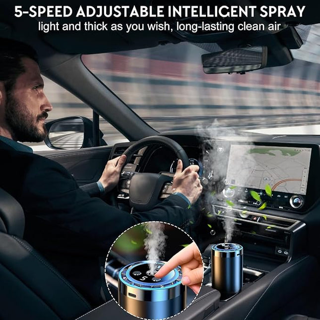 Smart Car Air Freshener, Car Air Freshener Diffuser with Ambient Light and 50ml Fragrance, Auto-Sensing Spray, 5 Mode Adjustable Rechargeable Aroma Diffuser, Cologne